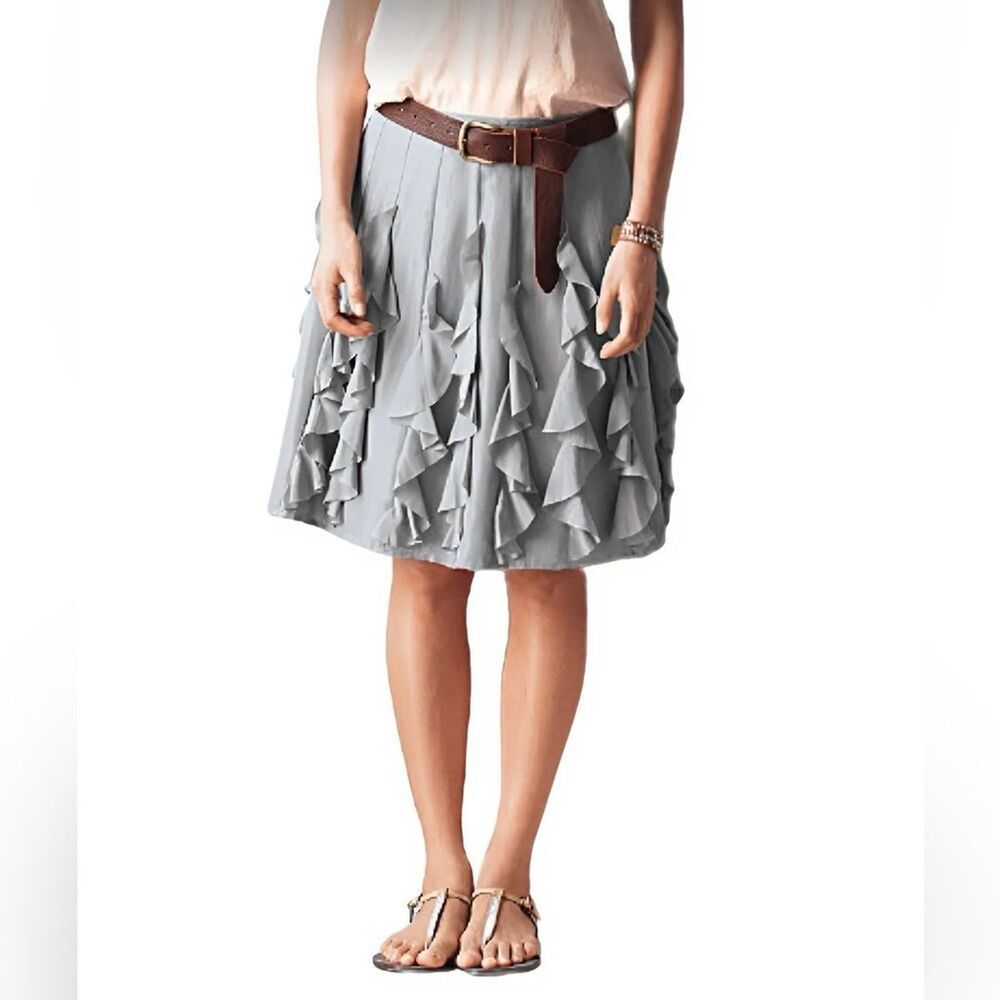 Garnet Hill Skirt cascading ruffle 100% silk GRAY SIZE 16 Twee Coquette Fairy